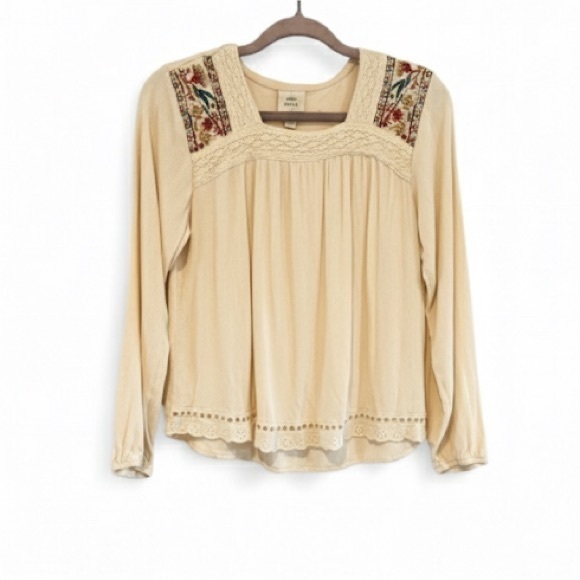 Knox Rose Tops - Knox Rose Size S Cream Floral Embroidered Lace Eyelet Peasant Blouse Top Rayon